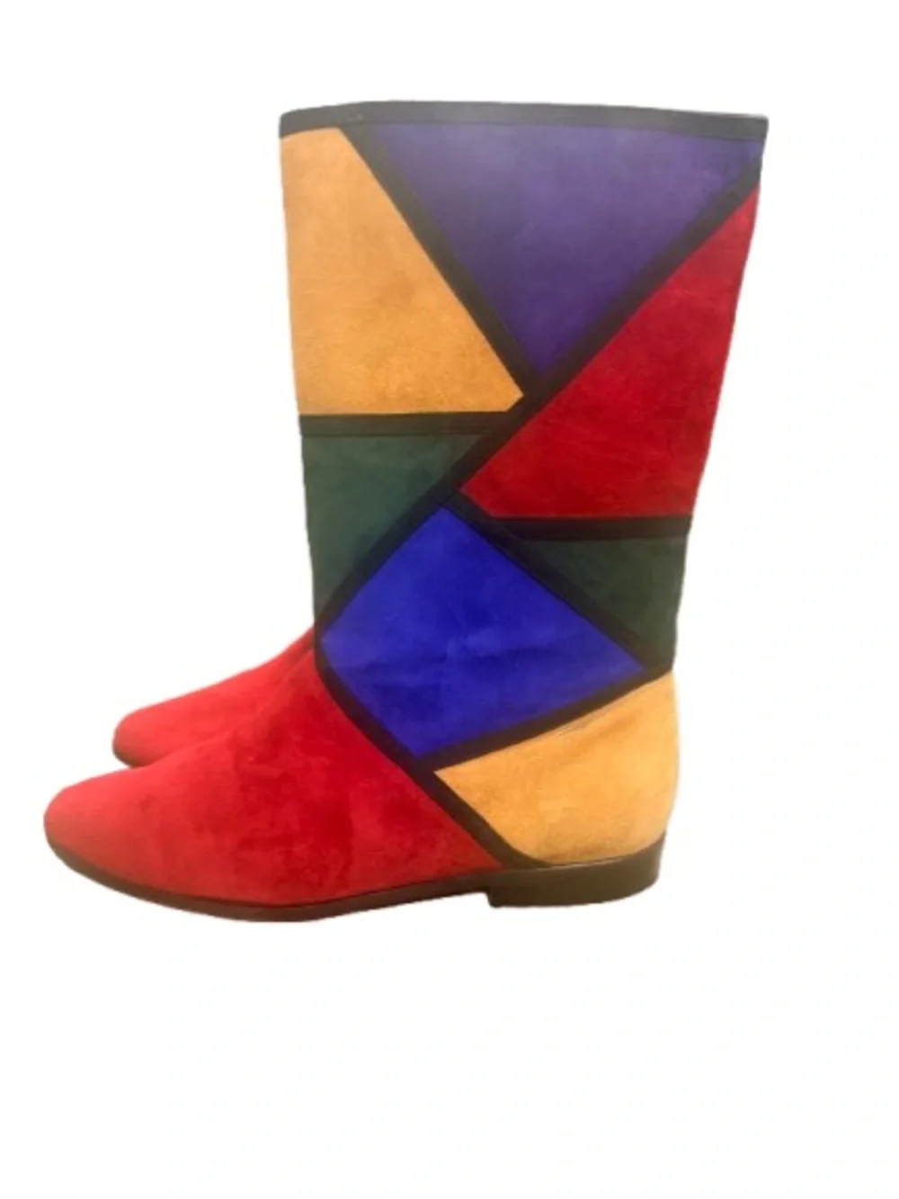 Vintage Vaneli Colorblock Patchwork Suede Boots 8.5 Geometric Tall Leather Italy